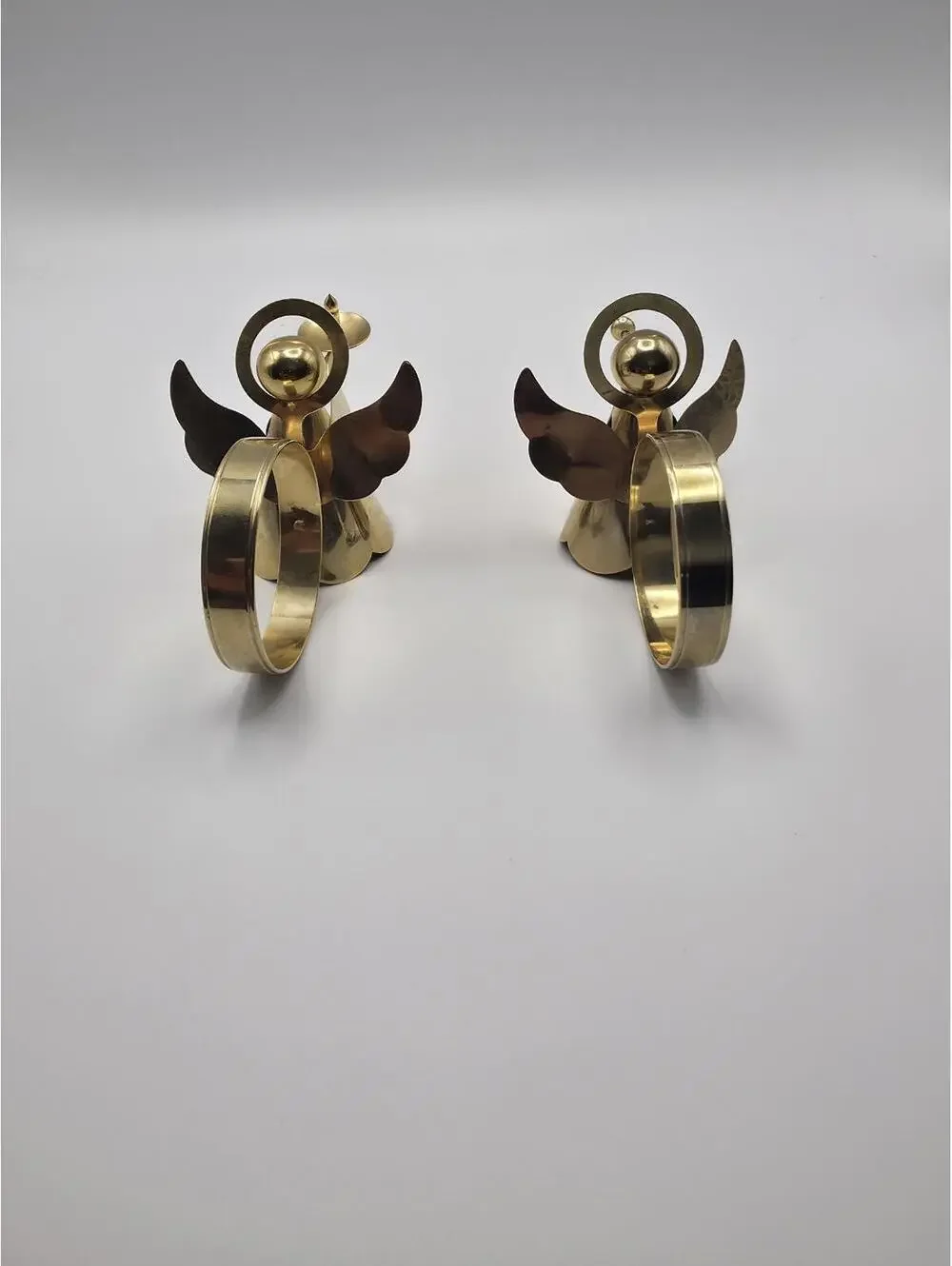 Vintage Christmas Brass Gold Tone Pair Angel Napkin Rings THC Hong Kong 2 Pc Set